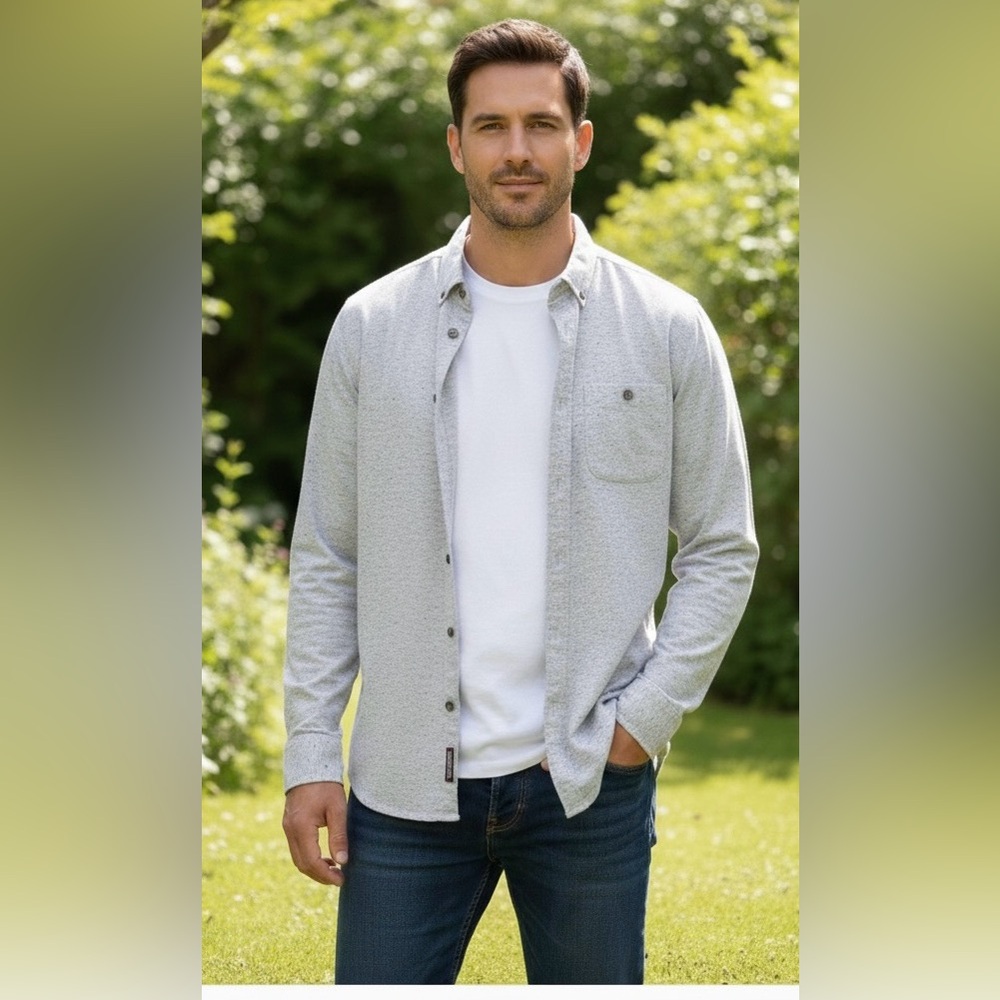 Lucky Brand Off White Men’s Shirt, Long Sleeves, Oval Hem, 100% Cotton, Large